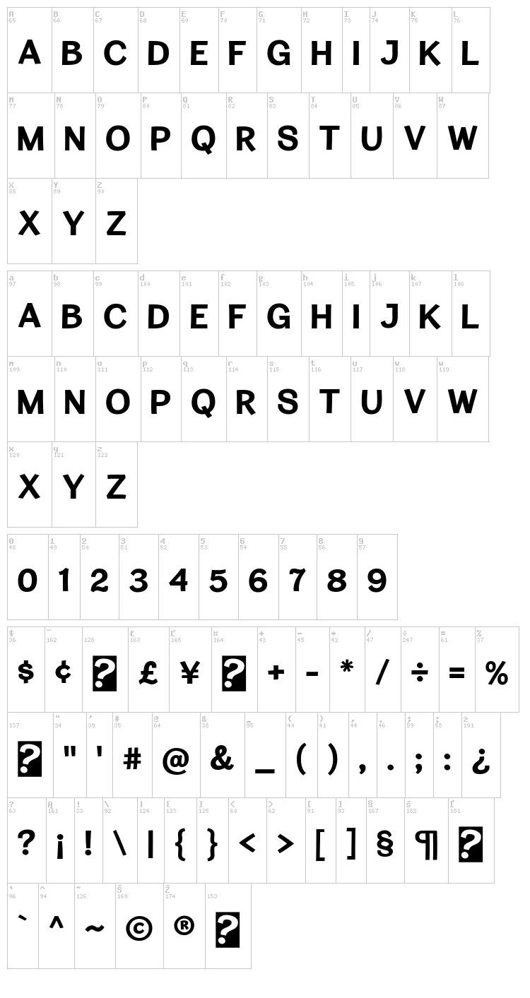Cardigan Titling font map